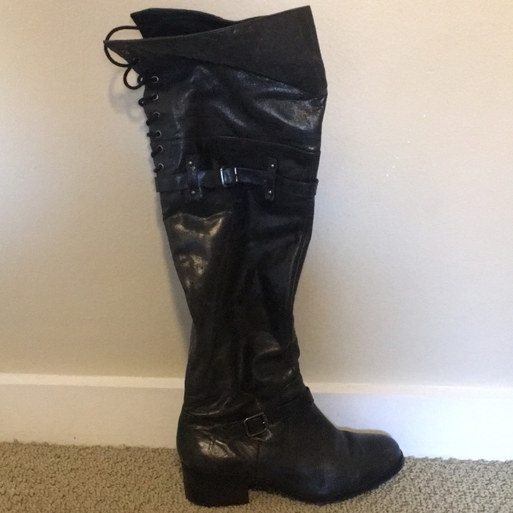 Bet the knee black leather boots